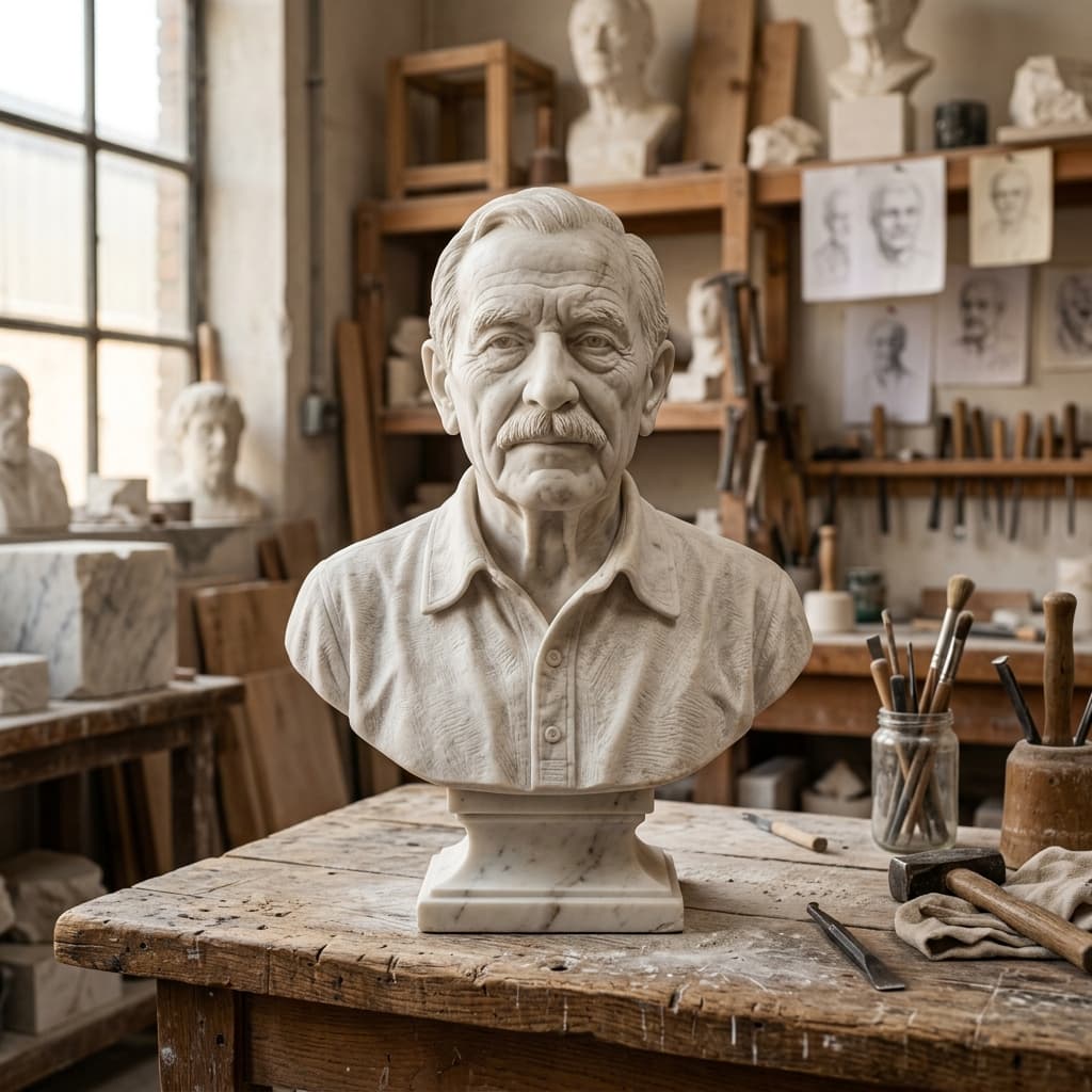 Bespoke marble portrait bust handcrafted by artisans