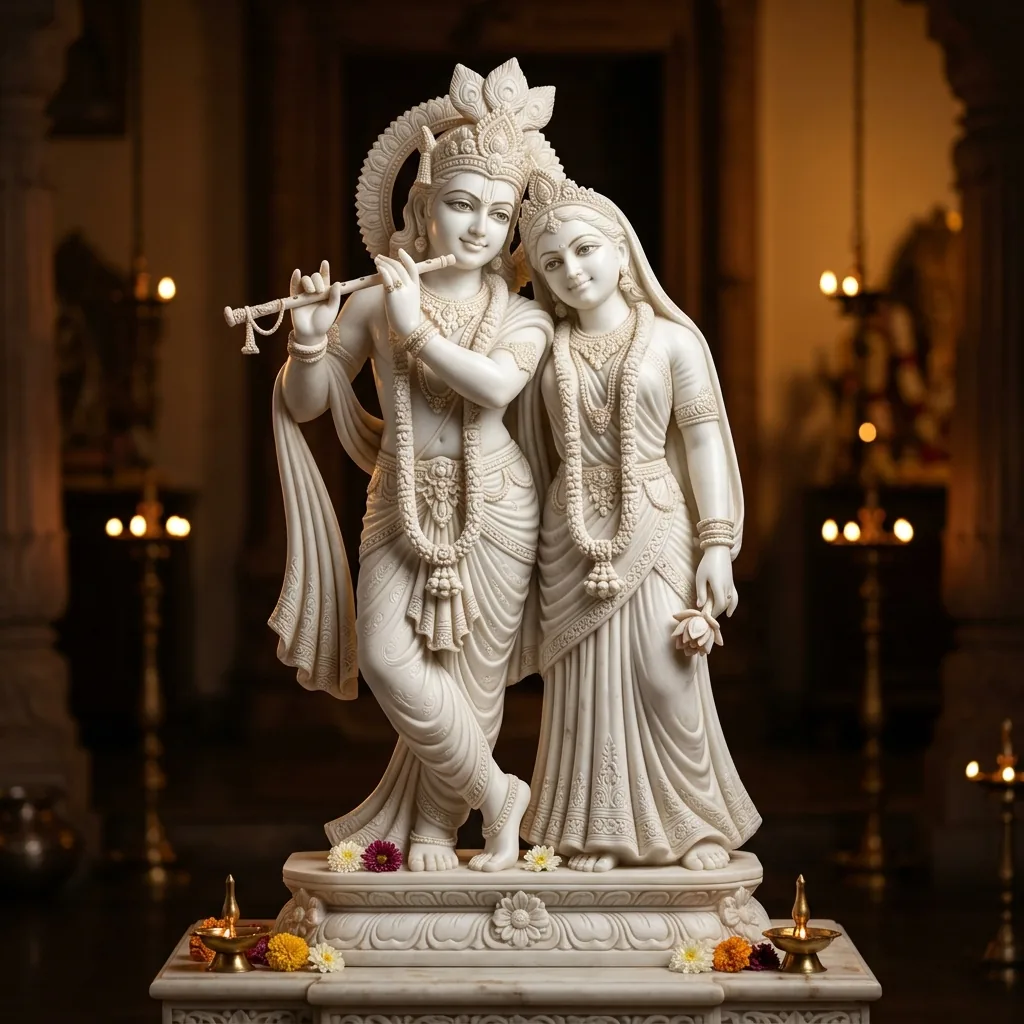 Exquisite marble Radha Krishna statue