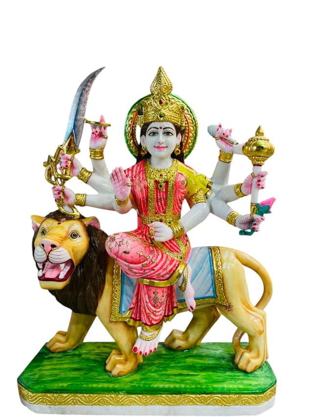 Majestic Marble Maa Durga on Lion (Ashtabhuja) thumbnail 9