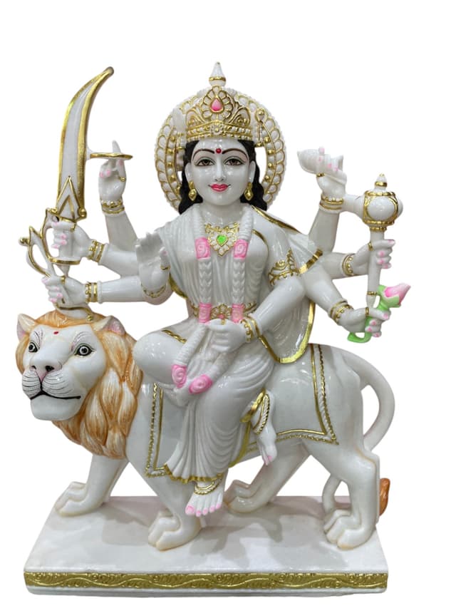 Majestic Marble Maa Durga on Lion (Ashtabhuja) thumbnail 5