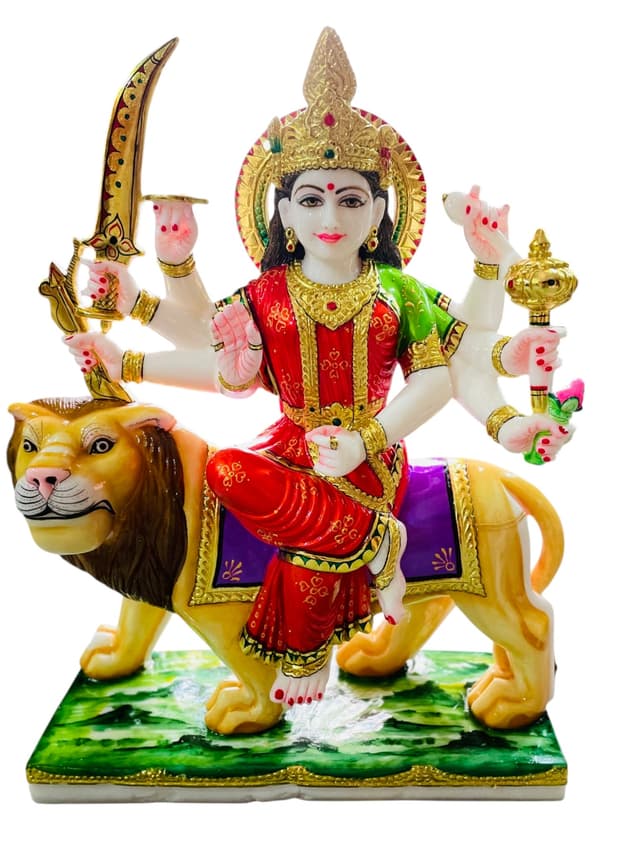 Majestic Marble Maa Durga on Lion (Ashtabhuja) thumbnail 6