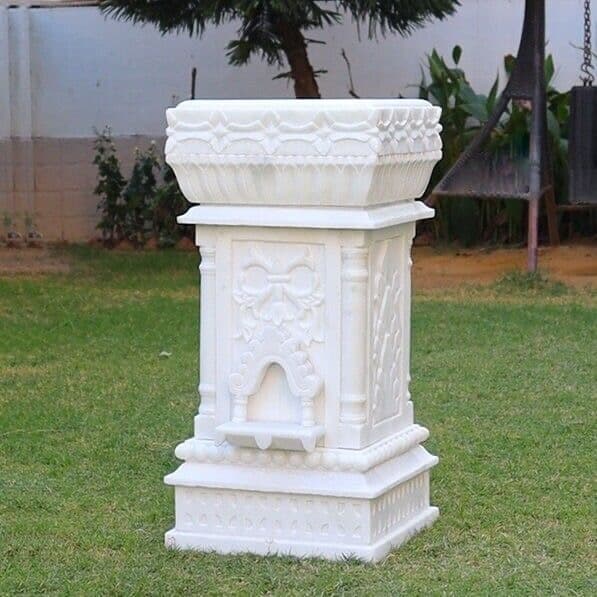 Sacred Marble Tulsi Vrindavan — Hand-Carved Temple-Style Pot