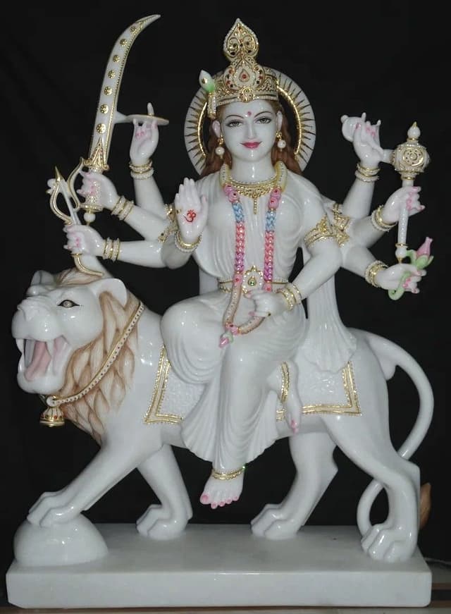 Majestic Marble Maa Durga on Lion (Ashtabhuja) thumbnail 1