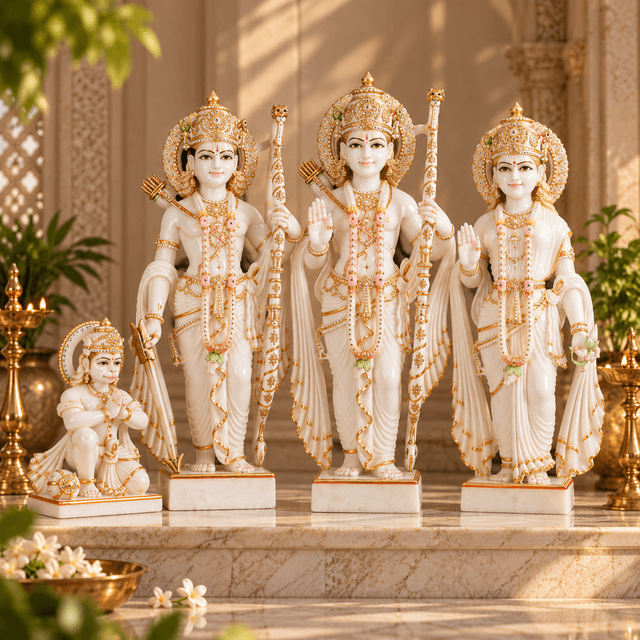 Handcrafted Marble Ram Darbar Statue Set thumbnail 1