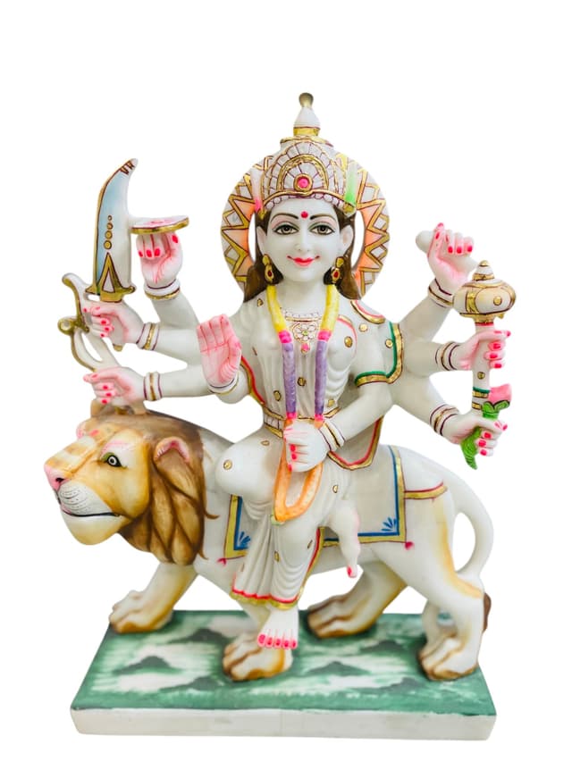 Majestic Marble Maa Durga on Lion (Ashtabhuja) thumbnail 4