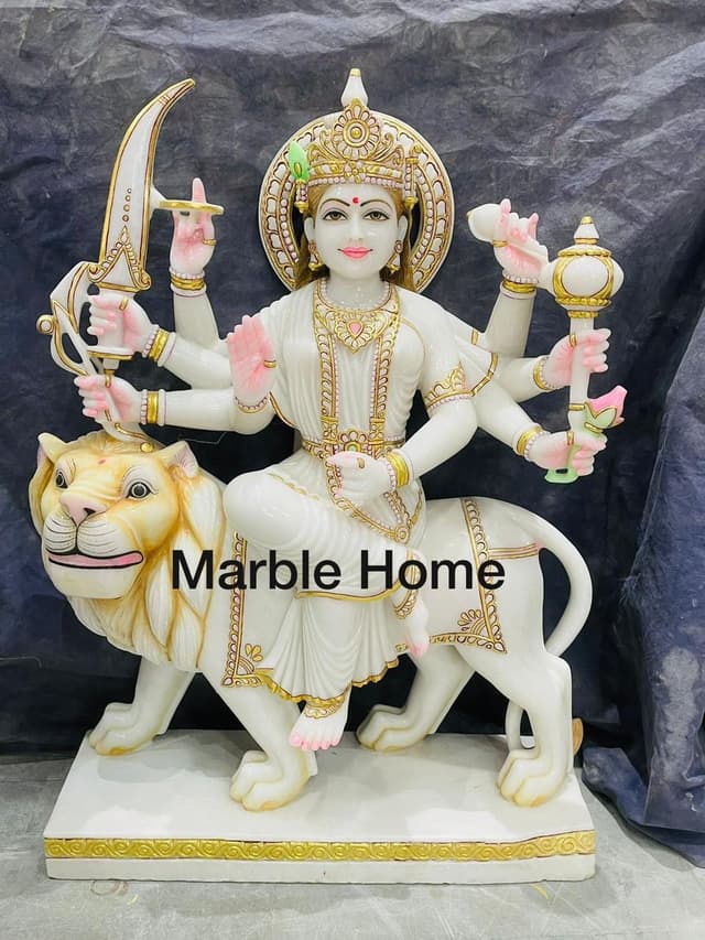 Majestic Marble Maa Durga on Lion (Ashtabhuja) thumbnail 3