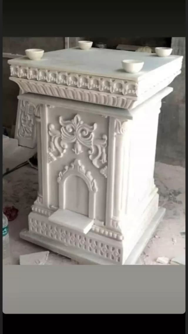 Sacred Marble Tulsi Vrindavan — Hand-Carved Temple-Style Pot thumbnail 2