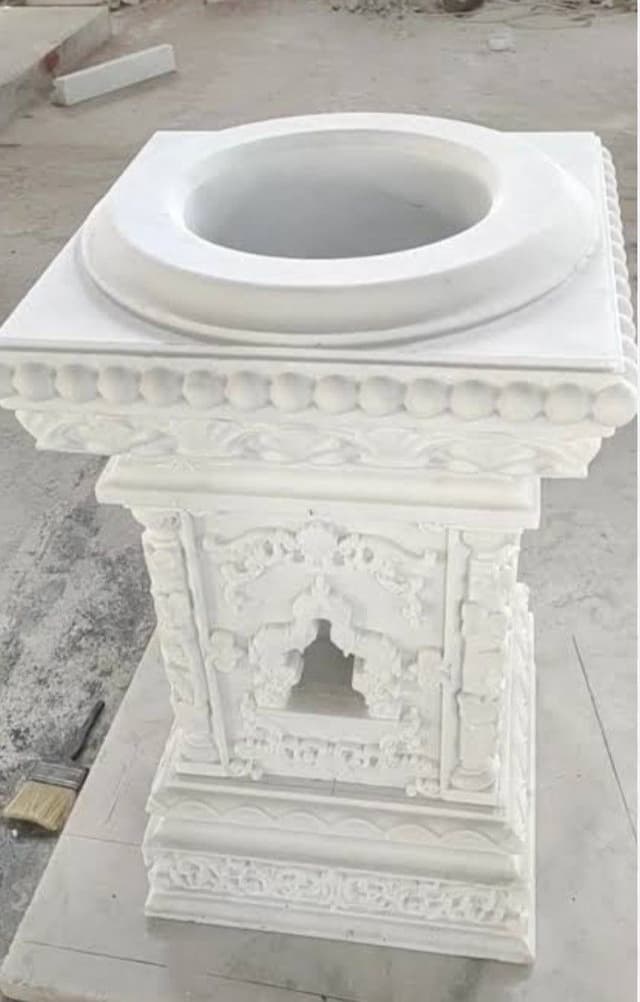 Sacred Marble Tulsi Vrindavan — Hand-Carved Temple-Style Pot thumbnail 6