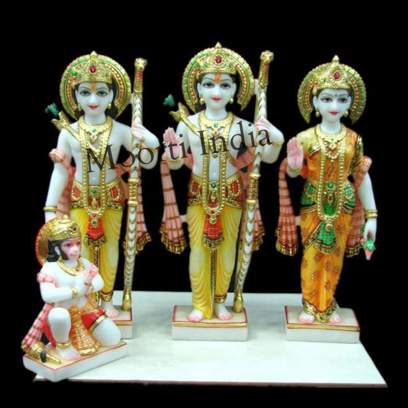 Multicolor Painted White Marble Ram Statue Darbar Statue
