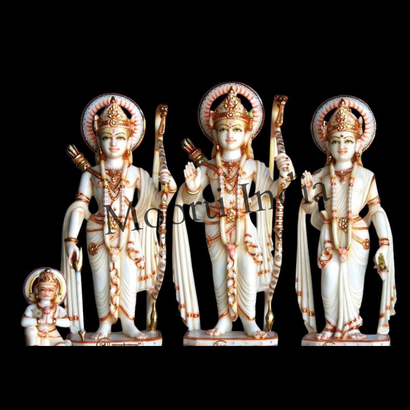 Painted Hindu Marble Ram Darbar Statue