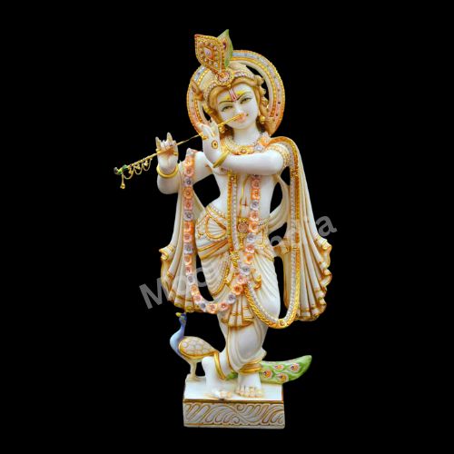 Painted Hindu White marble radhakrishan murti