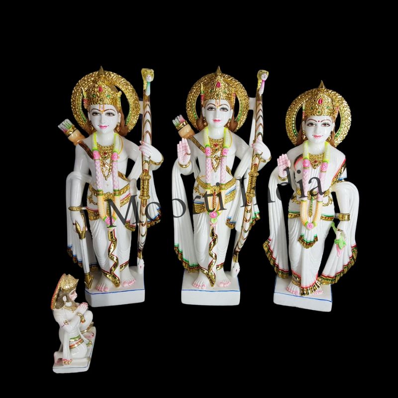 Painted White Marble Ram Darbar Statue, For Worship