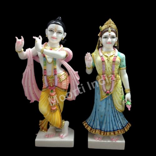 Worship Painted Marble Radha Krishna Statue